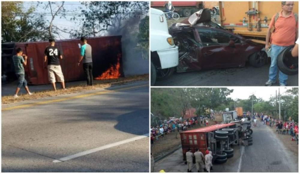 Una persona murió aplastada luego un múltiple accidente vehicular en la carretera entre los municipios de Choloma y Puerto Cortés, en el norte de Honduras.