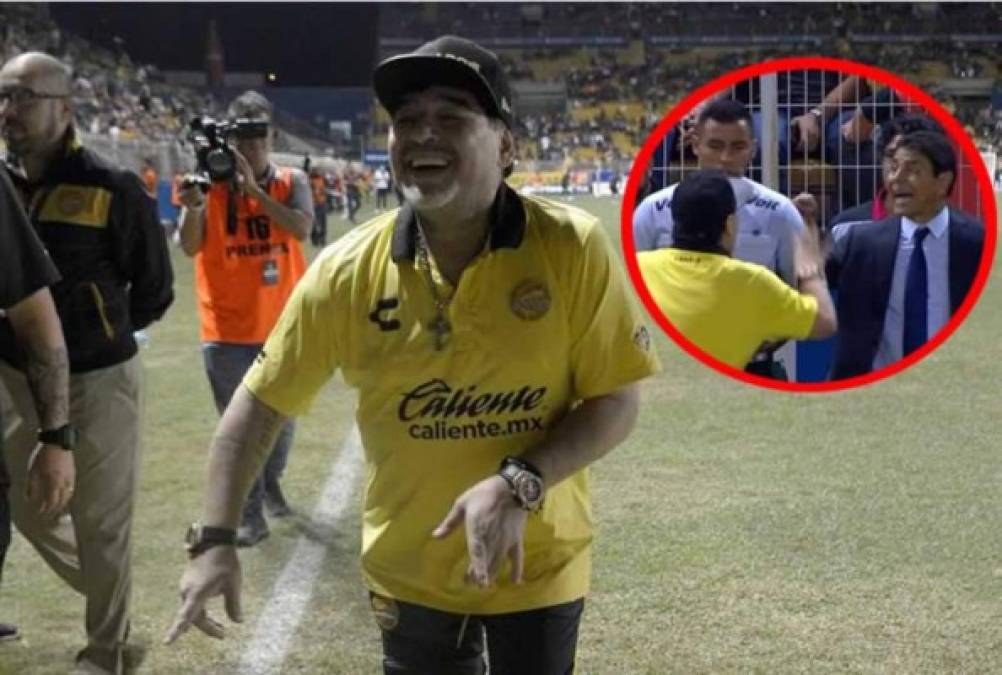 Diego Maradona fue el gran protagonista del triunfo de su equipo Dorados de Sinaloa (1-0) contra San Luis en el primer partido de la final de la Liga de Ascenso de México.