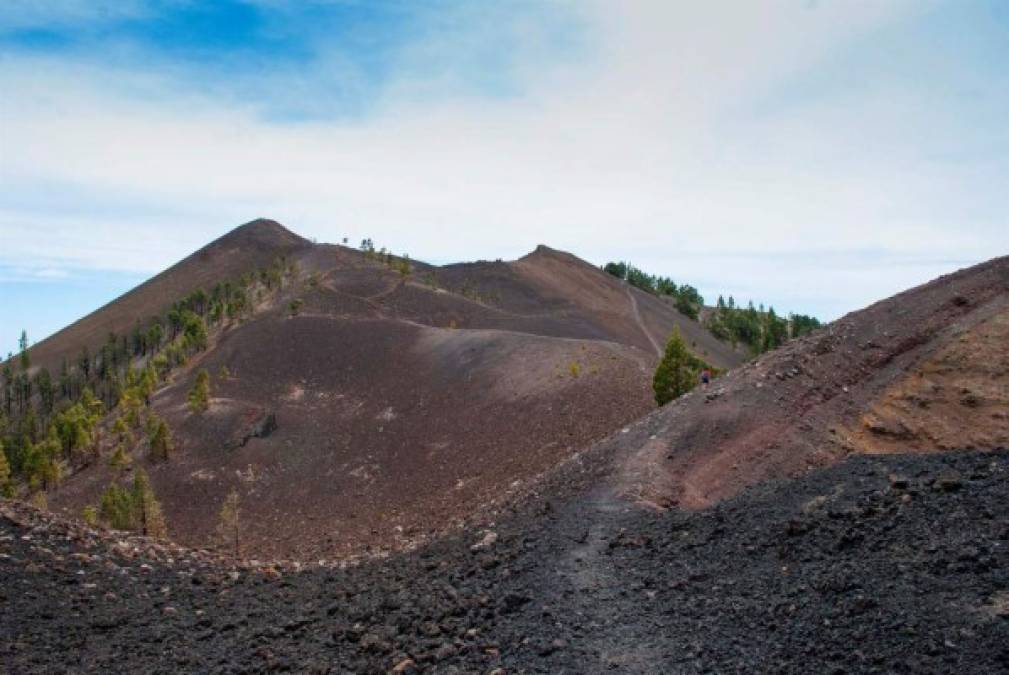 El volcán que ha erupcionado tiene siete bocas, y de dos de ellas está manando abundante lava en dirección a los núcleos poblados de Alcalá y Paraíso, que ya ha sido desalojado, según informaron las autoridades locales. Fotografía: Efe