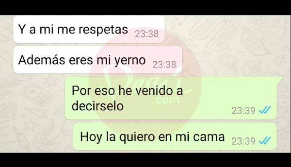 El yerno, que al parecer tenían una cercana relación de amistad, le insistía que la quería en la cama.