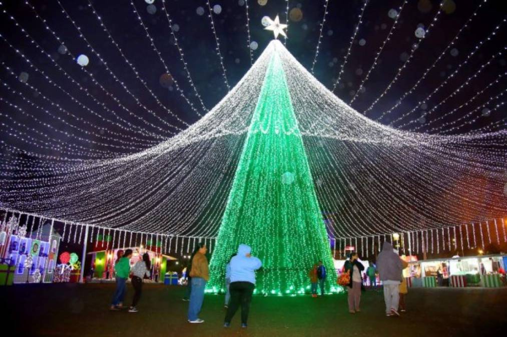 Un imponente árbol navideño de 17 metros de alto con una gigante estrella colocada en la punta llaman mucho la atención de los visitantes que cada noche llegan a pasar un momento agradable en familia.