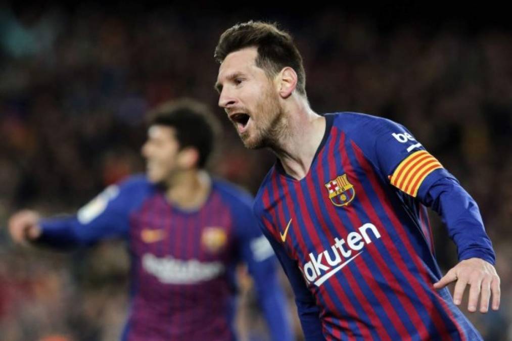 Secuencia de la celebración de Messi tras su gol, el 2-0 del Barcelona ante Atlético de Madrid. Foto AFP