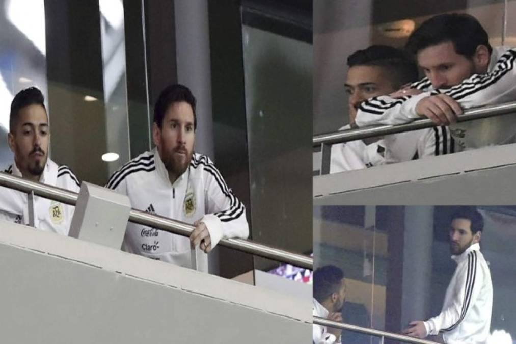 Lionel Messi no pudo jugar ante España y vio en las graderías la goleada que le encajaron los españoles a Argentina (6-1). El crack del FC Barcelona sufrió la humillación que tuvieron sus compañeros.