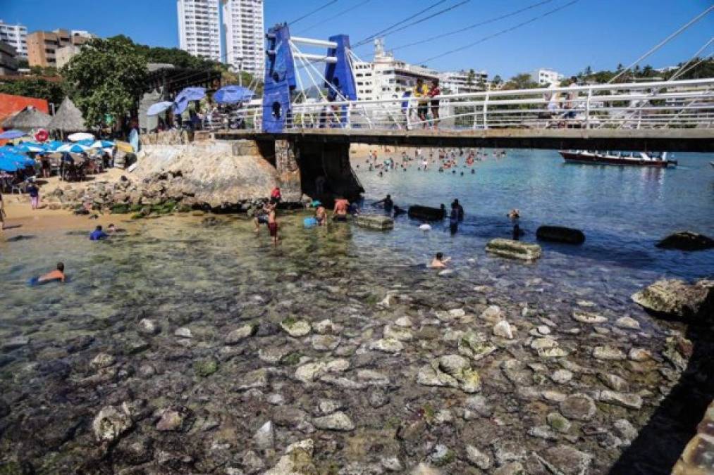 Las rocas del mar, las paredes de los restaurantes, quedaron expuestas a la visita en playas como Caleta, Caletilla y en zonas de el Revolcadero, aunque los turistas no suspendieron sus actividades y algunos fueron vistos nadando en el agua.