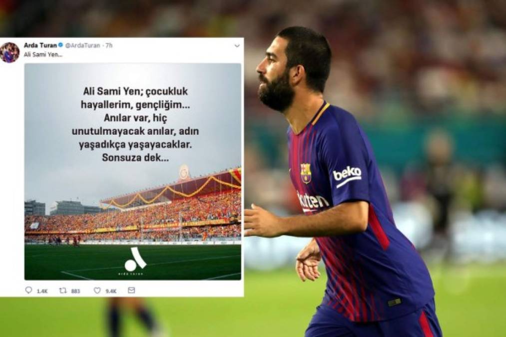 La salida de Arda Turan del Barcelona está cerca de ser una realidad. El turco no entra en los planes de Ernesto Valverde y su traspaso al Medipol Basaksehir de Estambul es casi un hecho: el propio entrenador del conjunto otomano dio por hecha su llegada, agradeciendo a la directiva los esfuerzos hechos para conseguirlo. El futbolista ha desconcertado a propios y extraño con su última publicación en las redes sociales: una imagen del Estadio Ali Sami Yen -del Galatasaray- con las siguientes palabras: 'Los sueños de mi infancia, de mi jueventud...los recuerdos nunca se debn olvidar, vivrán para siempre'. ¿Será la manera de pedir disculpas a la afición del que fue su equipo por su marcha a un rival directo?