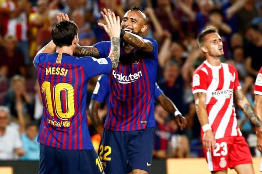 Arturo Vidal, el chileno fue uno de los primeros jugadores con el que Messi festejó su gol.