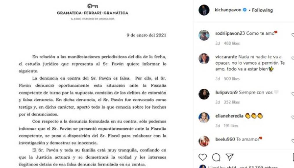 Por su parte, los abogados que representan a Cristian Pavón desmintieron y calificaron la denuncia de “falsa”.