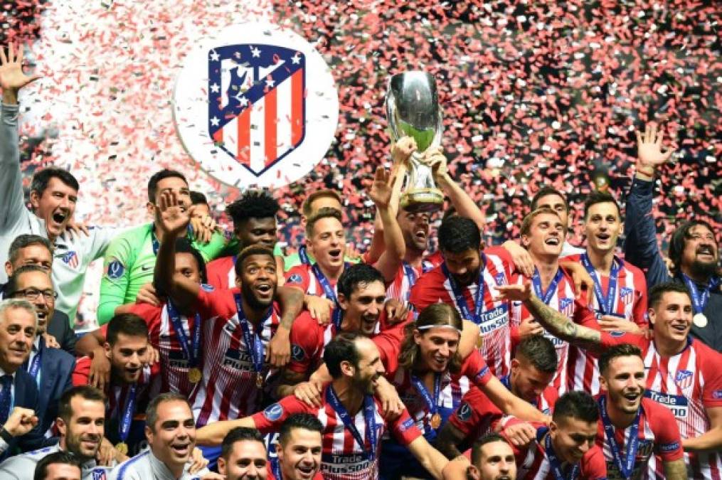 Felicidad enorme en los jugadores del Atlético de Madrid. Foto AFP