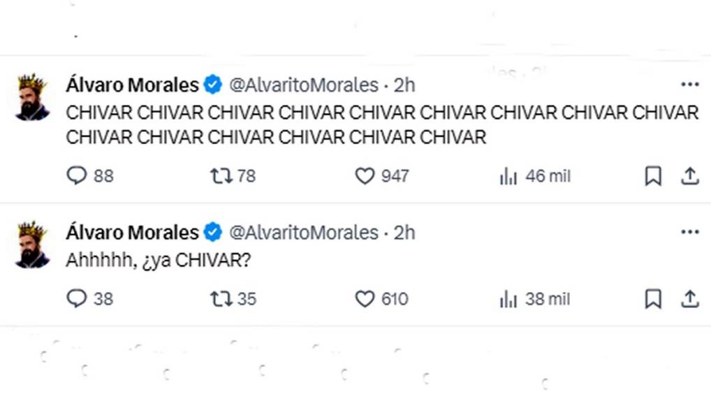 Álvaro MOrales no dejó pasar la oportunidad de colocar un tweet lleno de la palabra “CHIVAR”, en referencia a la anulación del segundo penal a favor del América.