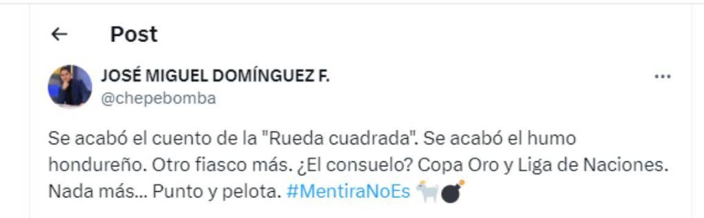 José Miguel Domínguez, mejor conocido como “ChepeBomba” de Panamá, fue otro de los que lanzó sus comentarios sobre la Selección de Honduras.