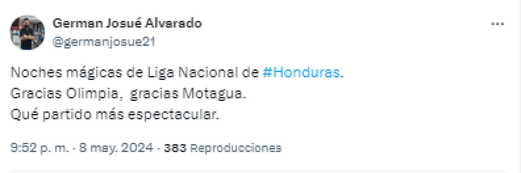 “Noches mágicas de Liga Nacional de Honduras. Gracias Olimpia, gracias Motagua. Qué partido más espectacular”, comentó German Alvarado de GOLAZO.