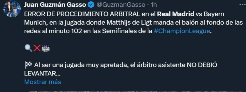 Juan Guzmán Gasso habló sobre el error arbitral en el partido entre Real Madrid vs Bayern Múnich.