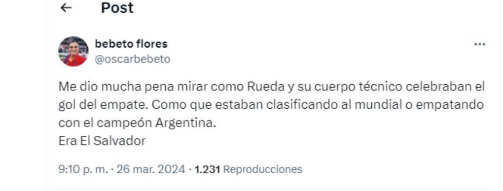 ”Me dio mucha pena mirar como Rueda y su cuerpo técnico celebraban el gol del empate”, indicó Bebeto Flores.