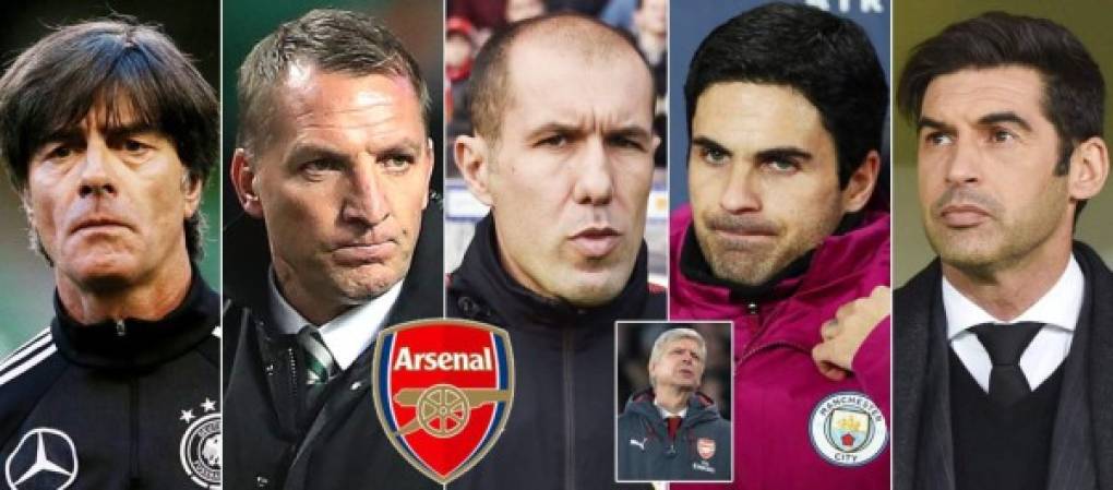 Joachim Löw, Leonardo Jardim, Paulo Fonseca, Brendan Rodgers y Mikel Arteta son los nombres entre los que saldrá el sustituto de Arsene Wenger en el banquillo del Arsenal, según informa Mirror.