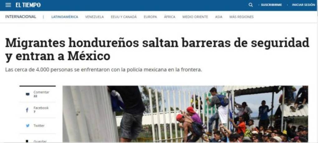 El Tiempo de Colombia destacó la desesperación con la que los hondureños trataban de ingresar a México.