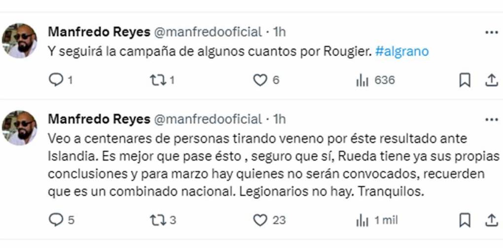 Manfredo Reyes, de Deportes 45TV: “Es mejor que pase esto, seguro que sí, Rueda tiene ya sus propias conclusiones”. “Y seguirá la campaña de algunos cuantos por Rougier”, cerró.