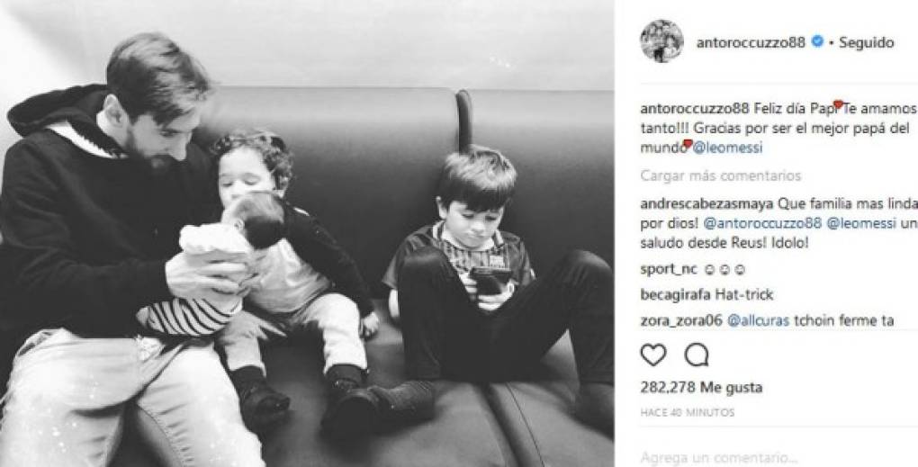 Antonela Roccuzzo, esposa de Lionel Messi, felicitó al crack argentino. 'Feliz día papi. Te amamos tanto. Gracias por ser el mejor papá del mundo', dijo la chica en Instagram.