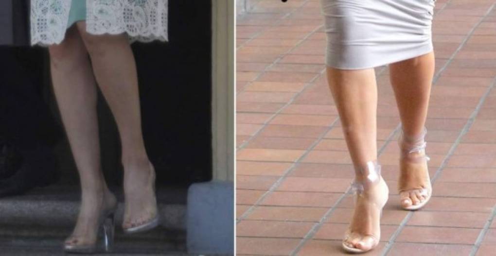 a reina Letizia con tacones transparentes y Kim Kardashian con el mismo estilo de zapatos.