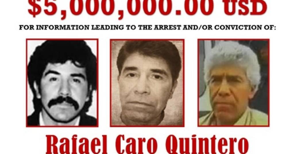 RAFAEL CARO QUINTERO: Uno de los grandes capos mexicanos en la década de los 90’ y 80’. Pasó 28 años preso. Ahora, la DEA lo busca y ofrece 20 millones de dólares por información sobre su paradero. 