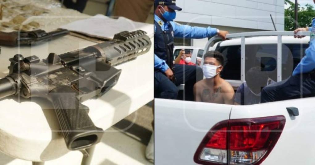 Dos supuestos mareros fueron capturados este martes en La Lima. A los sujetos los encontraron en posesión de una potente arma.