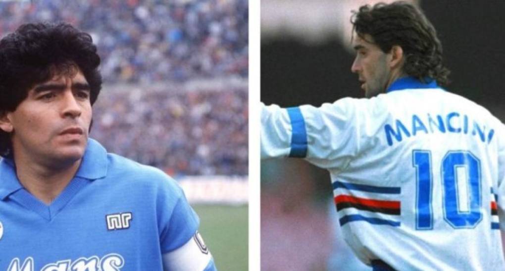 Diego regaló la última camiseta que lució como jugador del Nápoles, en este caso a uno de sus rivales en aquel encuentro. Fue una contundente derrota por 4-1 ante una Sampdoria comandada por Roberto Mancini que, además de la victoria, se llevó la que acabaría siendo una camiseta histórica.