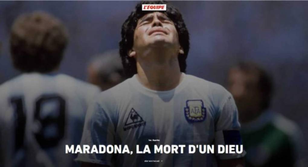 Diario L'Équipe de Francia - 'Maradona, La mort d'un dieu' (Maradona, la muerte de un dios'.