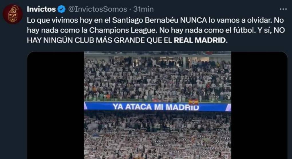 Invictos: “Lo que vivimos hoy en el Santiago Bernabéu nunca lo vamos a olvidar. No hay nada como la Champions League”.