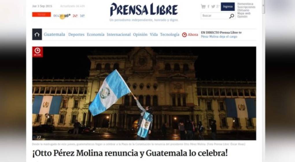 Portada del periódico guatemalteco Prensa Libre.