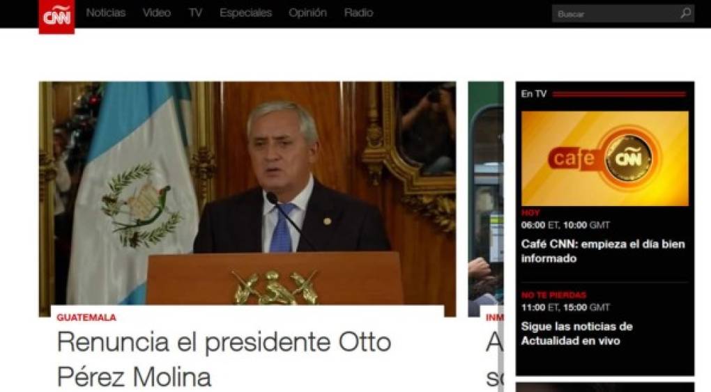 La cadena CNN informó desde muy temprano sobre la renuncia del presidente de Guatemala.