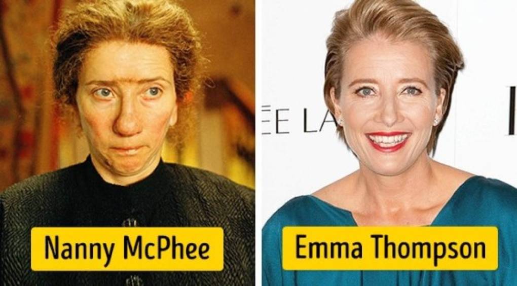 Una de las actrices más serias de Gran Bretaña, dos veces ganadora del premio Óscar, Emma Thompson, se transformó en dos personajes a la vez: la profesora Trelawney de Harry Potter y Nanny McPhee