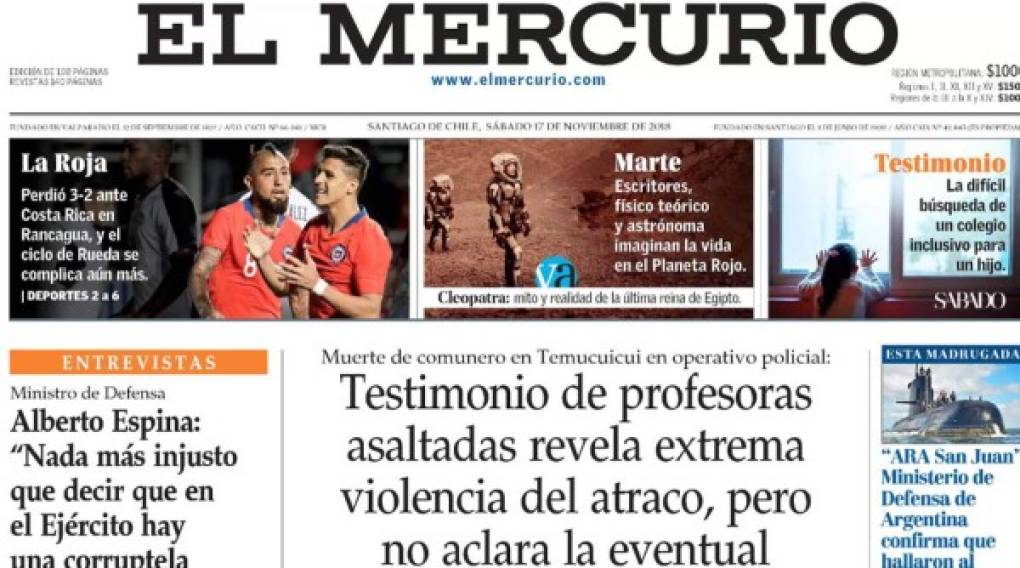 El Mercurio - 'La Roja perdió 3-2 ante Costa Rica en Rancagua, y el ciclo de Rueda se complica aún más'.