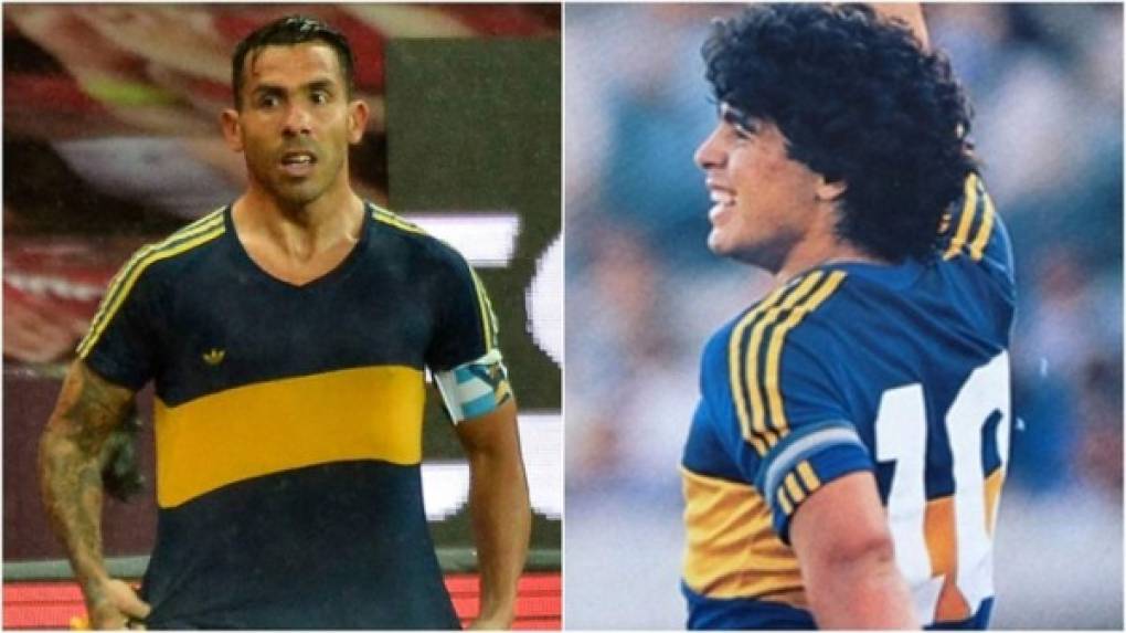 Carlos Tévez tiene el privilegio de tener la última camiseta que Maradona usó como jugador de Boca Juniors. 'El Apache' la mostró el pasado mes de diciembre tras anotarle al Internacional de Brasil en la Copa Libertadores.