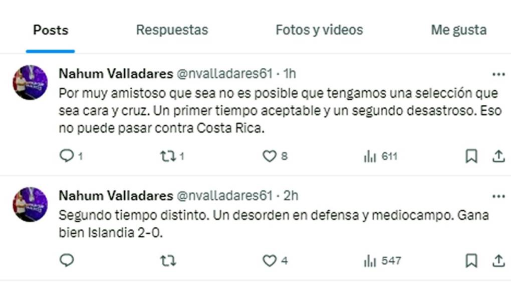 Nahum Valladares - “Por muy amistoso que sea no es posible que tengamos una selección que sea cara y cruz. Un primer tiempo aceptable y un segundo desastroso. Eso no puede pasar contra Costa Rica”.