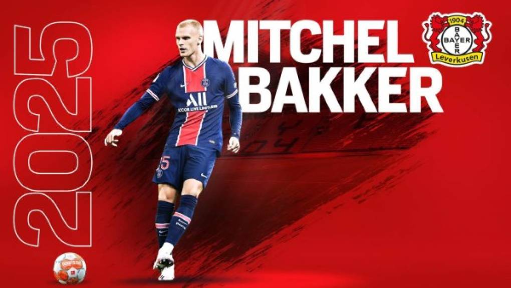 El lateral izquierdo Mitchel Bakker deja al París Saint Germain y ha fichado por cinco temporadas por el Bayer Leverkusen de Alemania. Foto Twitter Leverkusen.