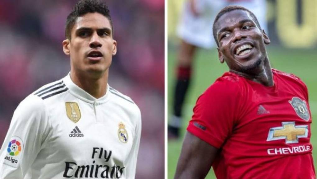 Según medios españoles e ingleses, Real Madrid y Manchester United estarían alistando un trueque. Mencionan que Varane podría pasar al cuadro inglés y Pogba al conjunto español. Fotos Diario AS.