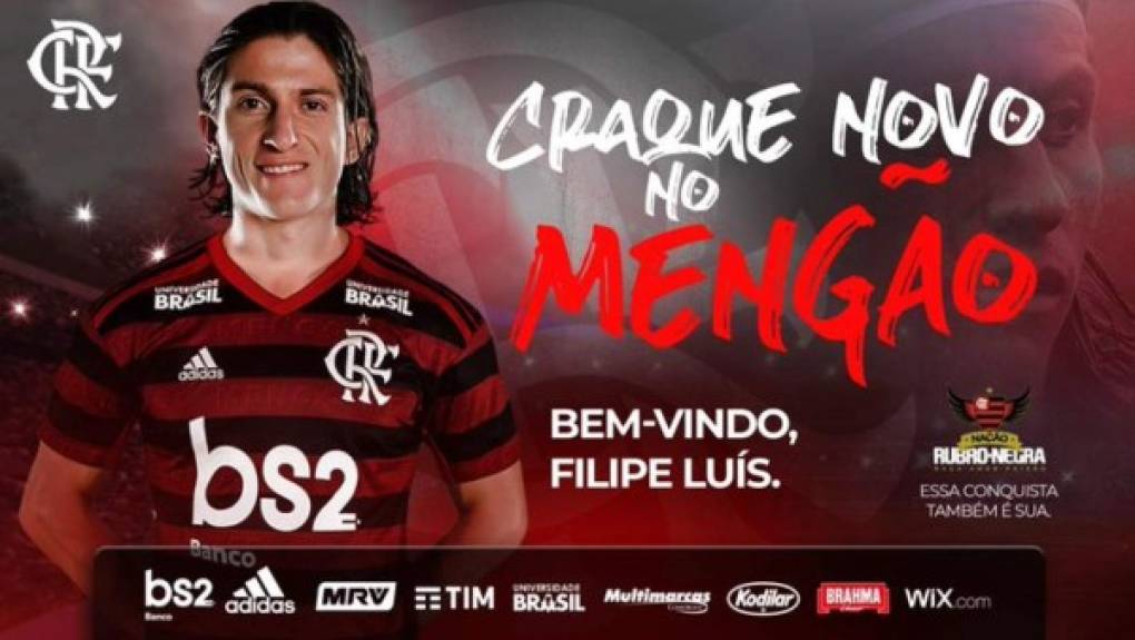 El Flamengo de Brasil ha fichado al lateral izquierdo brasileño Filipe Luis, llega como agente libre y procedente del Atlético de Madrid. Firma hasta finales de 2021.