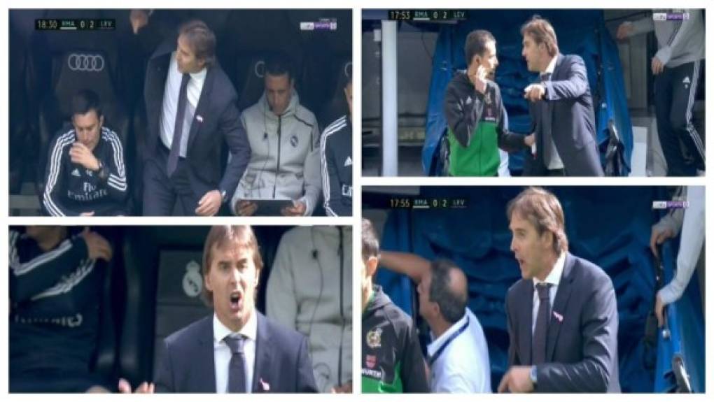 Julen Lopetegui se enfureció después de que el árbitro Guillermo Cuadra Fernández anulara el gol de Marco Asensio. Iba a suponer el 1-2, pero el sílbante no dejó subir el tanto al marcador. Una decisión que provocó la reacción del entrenador del Real Madrid: tiró un golpe al banquillo, protestó a los árbitros y luego animó al equipo. Foto Marca