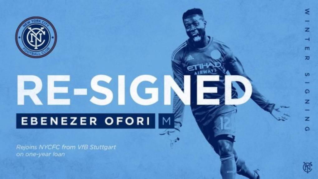 El New York City de la MLS obtiene la cesión del medio-defensivo ghanés Ebenezer Ofori hasta final de temporada. Llega procedente del Stuttgart de Alemania.