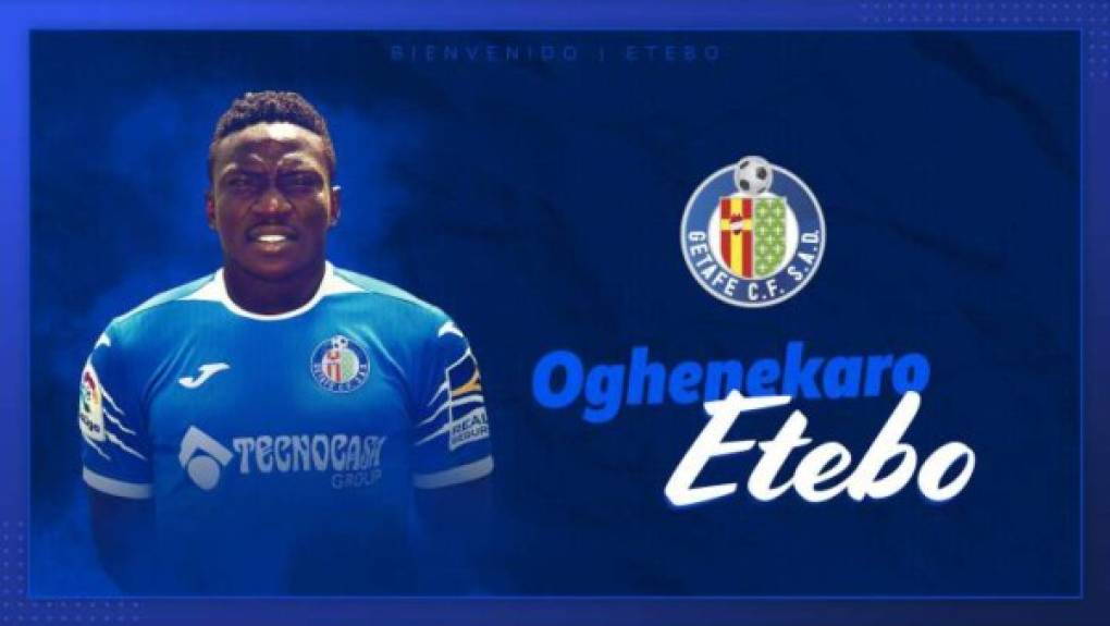 Oghenekaro Peter Etebo:Futbolista nigeriano que ha sido fichado por el Getafe de España, llega procedente del Stoke City.