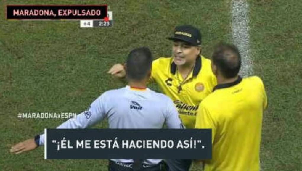 Maradona fue expulsado por esos reclamos y no podrá estar en el banquillo en el juego de vuelta de la final de Ascenso.