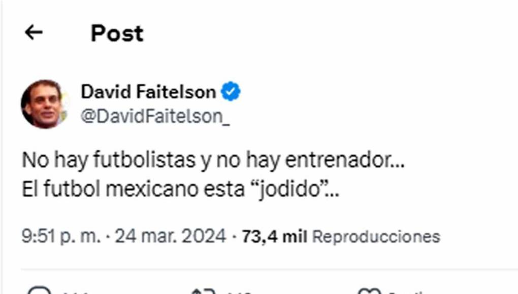 “No hay futbolistas y no hay entrenador. El fútbol mexicano está jodido”, siguió disparando Faitelson.