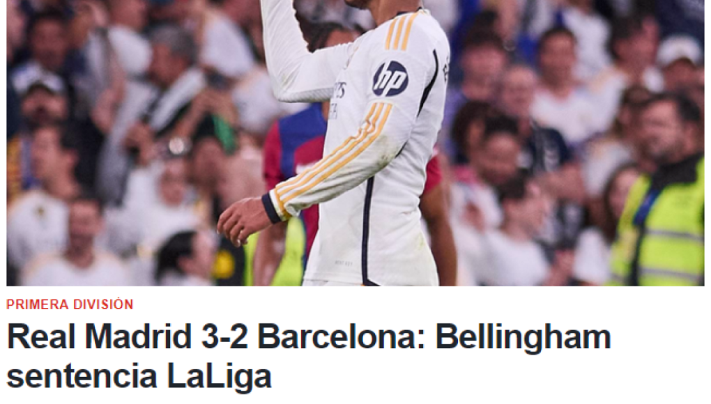 Estadio Deportivo publicó que Jude Bellingham fue el encargado de sentenciar LaLiga ante Barcelona.