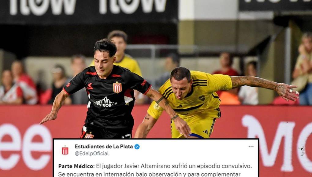 El parte médico del club Estudiantes sobre el estado de salud de Javier Altamirano. “El jugador sufrió un episodio convulsivo. Se encuentra en internación bajo observación y para complementar estudios. Se realizó TAC, la que resultó sin imágenes patológicas evidentes. Se encuentra estable”.