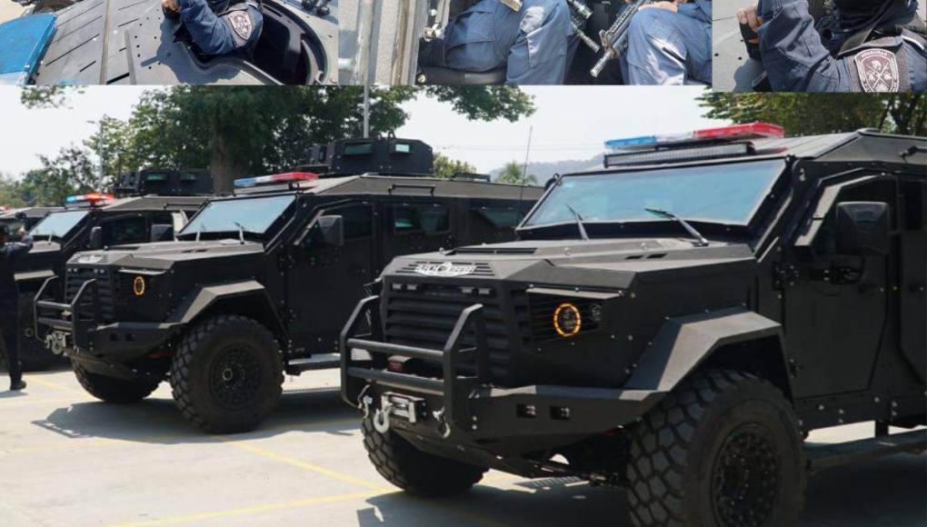 La Policía Nacional de Honduras exhibió este miércoles cuatro Black Mamba Sandcat más que llegaron a San Pedro Sula para combatir la delincuencia y el narcotráfico en el país.