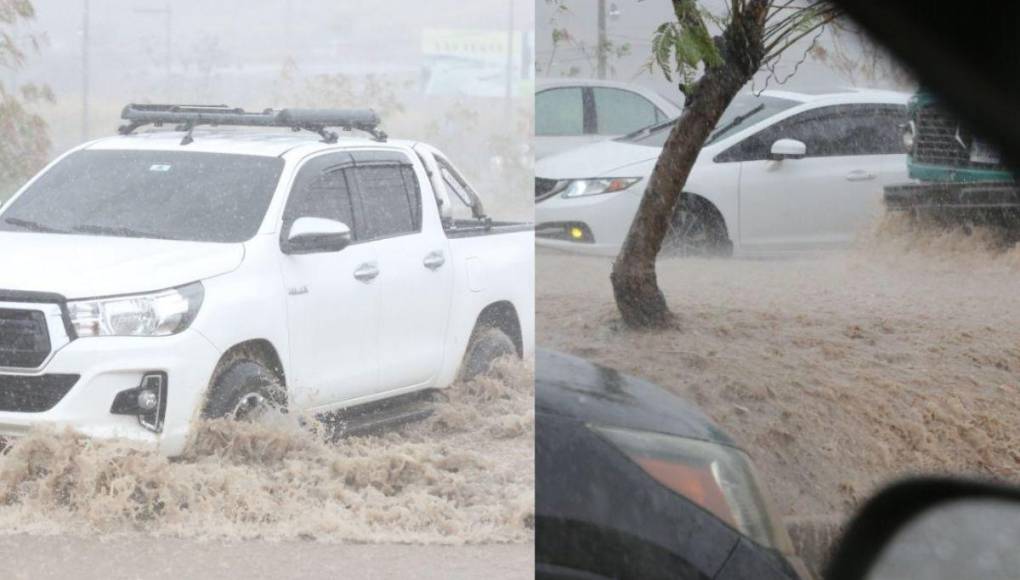 Diversas calles de la capital de Honduras se encuentran inundadas debido a las fuertes lluvias que se presentan este lunes 22 de abril en la zona central del país.