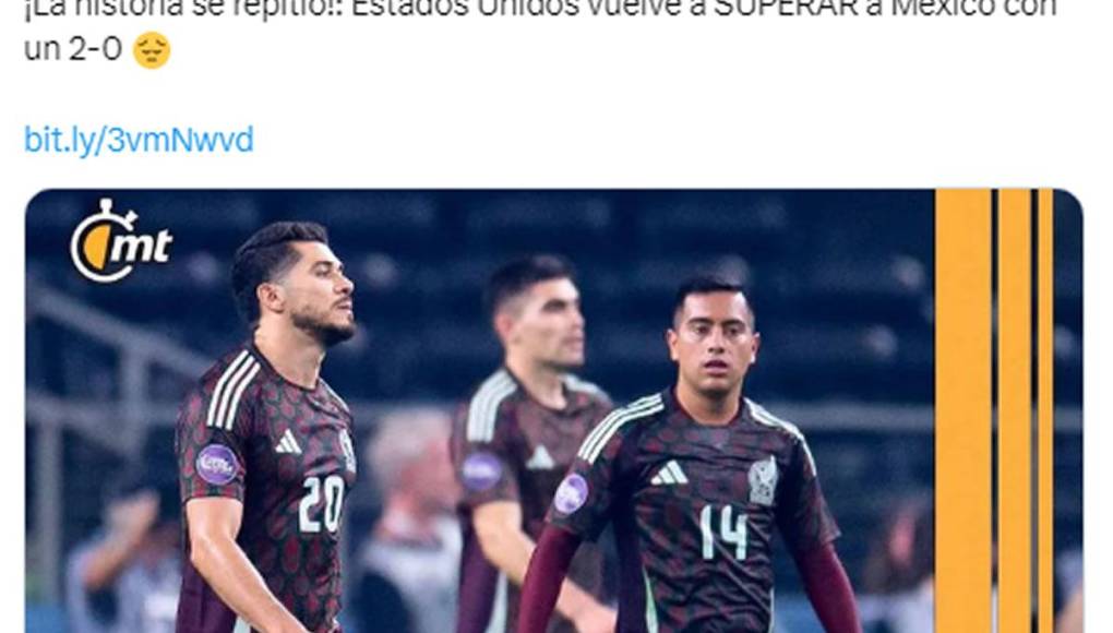 El portal mexicano Medio Tiempo lamentó la derrota de su selección. “¡La historia se repitió!: Estados Unidos vuelve a SUPERAR a México con un 2-0”.