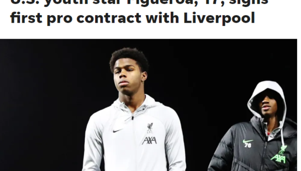 ”Joven estrella de los Estados Unidos firmó su primer contrato profesional con el Liverpool”, informó Pro Soccer Wire.