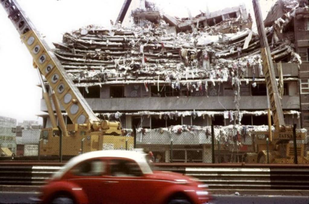 This September 1985 file photo shows a building in San Antonio Abad avenua in Mexico City collapse after the strongest earthquake to hit the capital in modern times. The 1985 Mexico City earthquake, measuring a giddy 8.1 on the Richter scale, caught Mexico off guard, killing thousands as it toppled housing blocks and office buildings in a city built on the soft mud left by a dried-up pre-Hispanic lake. Some 12,000 people are believed to have died in this earthquake, with another 40,000 injured. President Vicente Fox will host a memorial service on Monday for the victims as the country marks the quake's 20th anniversary. REUTERS/Daniel Aguilar/File