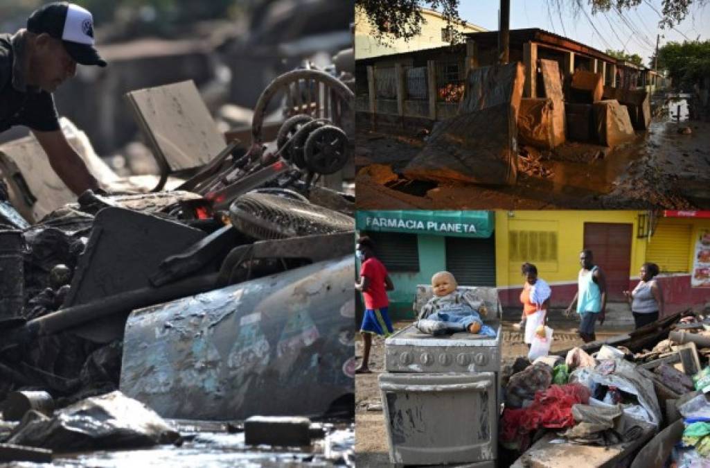 Pobladores de La Planeta empiezan a levantarse entre los escombros tras el caos provocado por la tormenta tropical Eta. Fotos AFP.