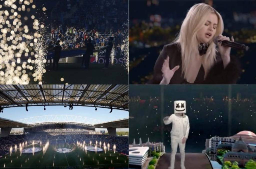 Selena Gomez y Marshmello pusieron el ambiente previo al pitazo inicial en la final de la Champions League entre Manchester City vs Chelsea. Fotos AFP.